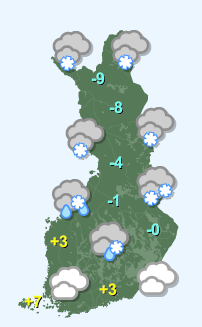 Väder i Finland måndag 8/12