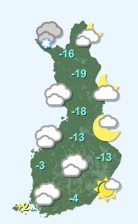 Väder i Finland lördag 13/12