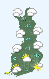 Väder i Finland söndag 14/12