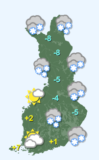 Väder i Finland måndag 15/12