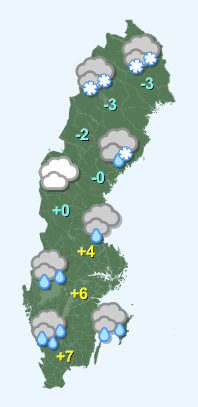 Väder i Sverige måndag 8/12