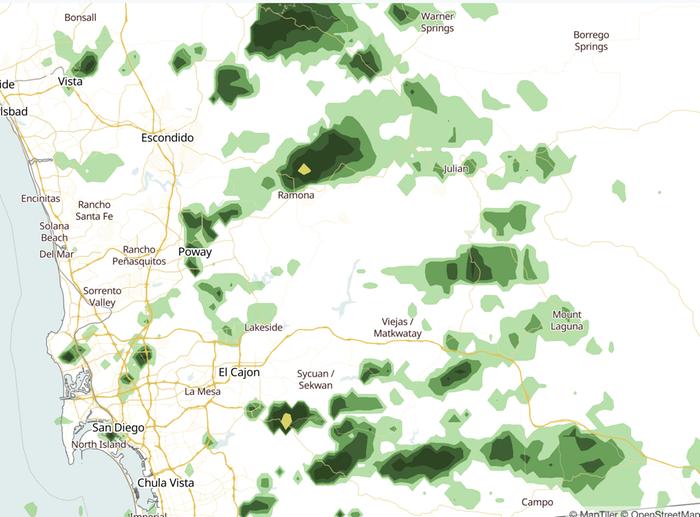 Rain showers in southern California.